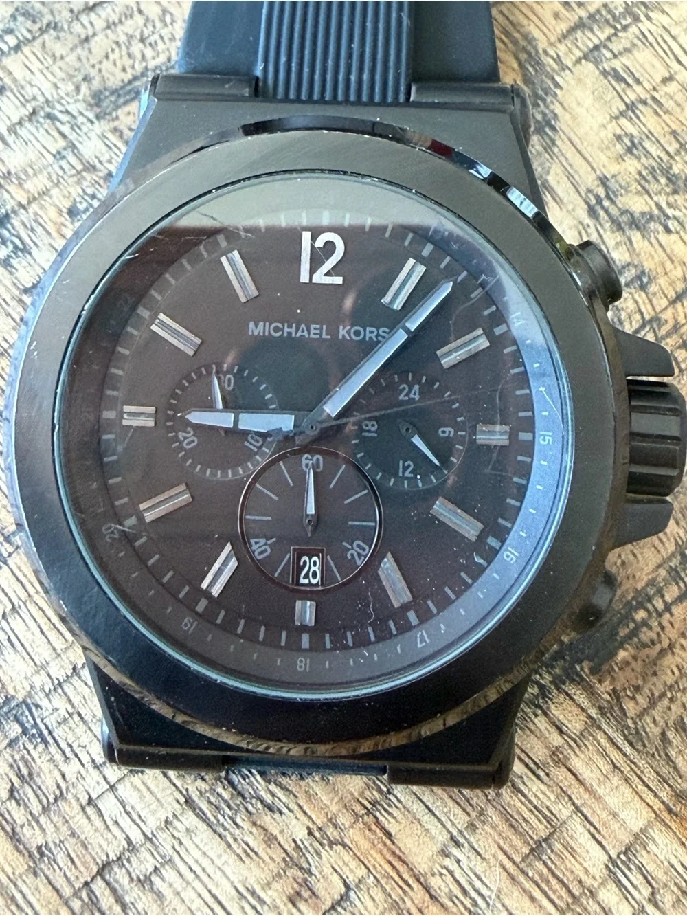 Michael Kors Black Chronograph Watch – New Battery & Silicon Band